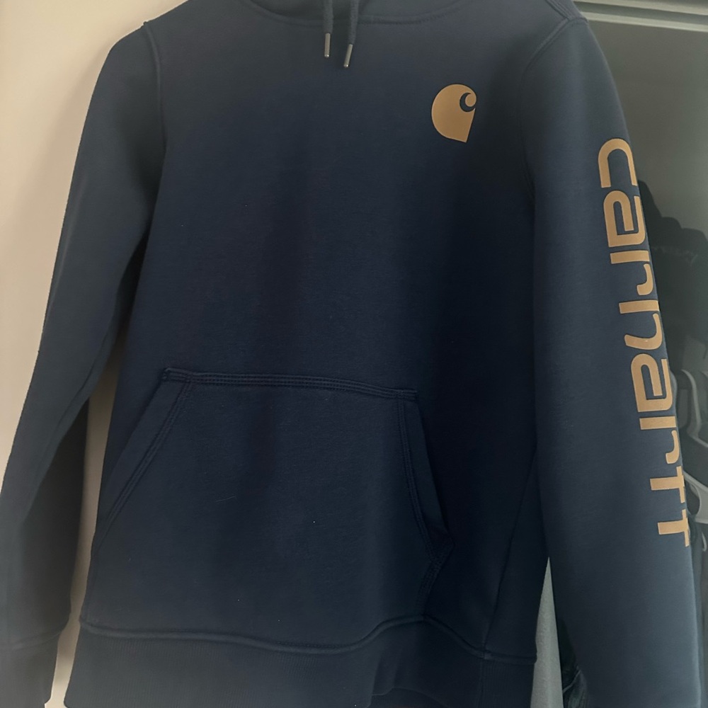 Carhartt Navy Blue Hoodie with Gold Logo